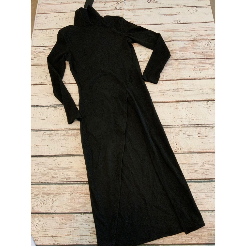 FHQ Collection Black Turtleneck Long Sleeve High Slit Maxi Dress Small‎ NWT